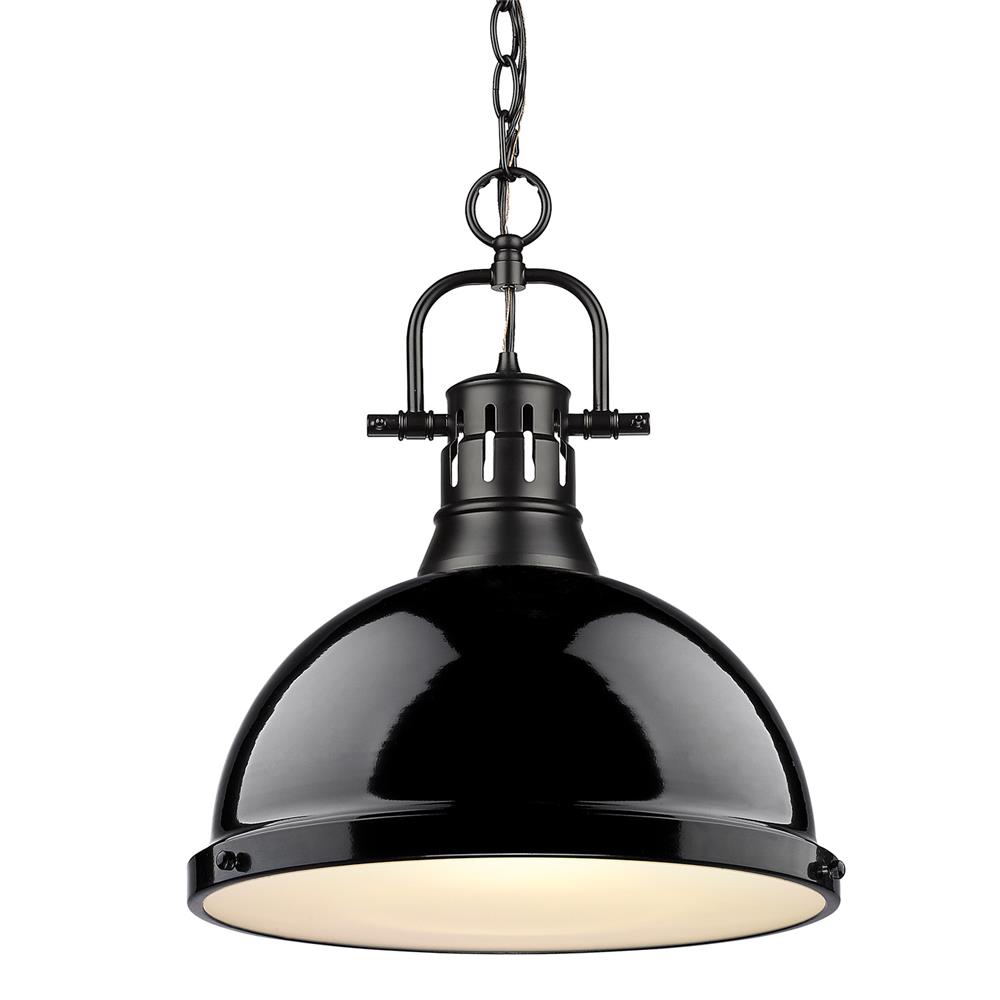 Golden Lighting 3602-L BLK-BK Duncan 1 Light Pendant with Chain in Black with a Black Shade